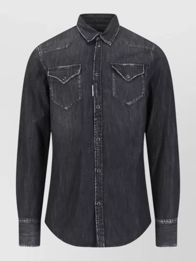 Dsquared2 Shirt Chest Pockets Point Collar Western Yoke In Gray