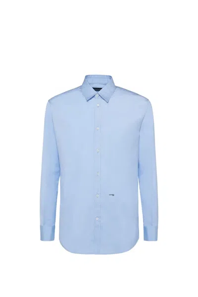 Dsquared2 Stretch Cotton Poplin Shirt In Clear Blue
