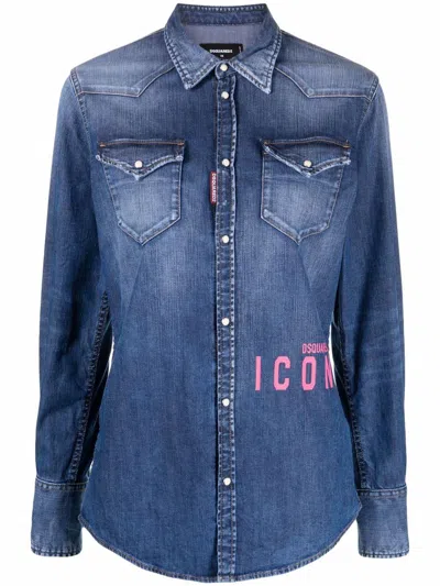Dsquared2 Shirt With Chest Pockets And Long Sleeves In Blue