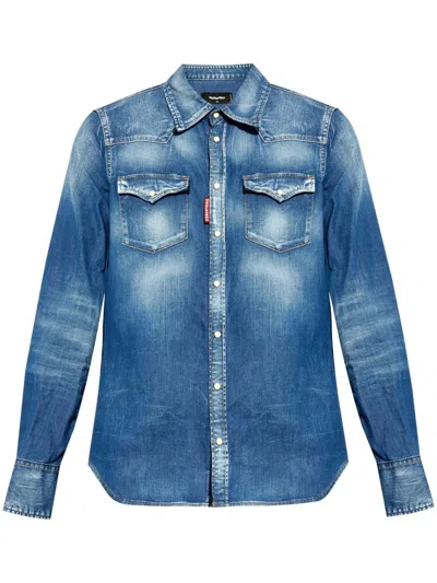 Dsquared2 Western Ripped-detail Denim Shirt In Blue