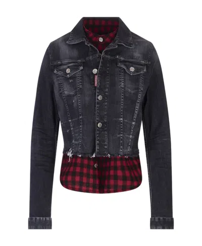 Dsquared2 Shirt-insert Denim Jacket In Black