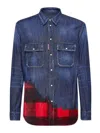 Dsquared2 Check-print Denim Shirt In Medium Wash