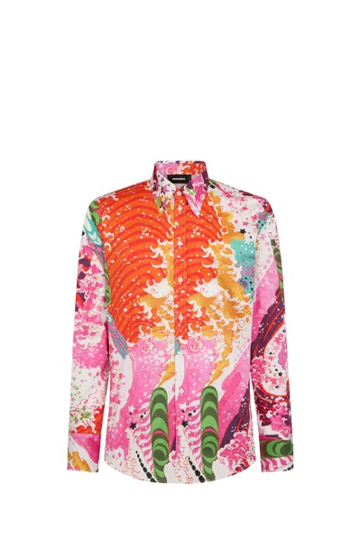 Dsquared2 Abstract Patterned Psychedelic Popeline Shirt In Multicolor