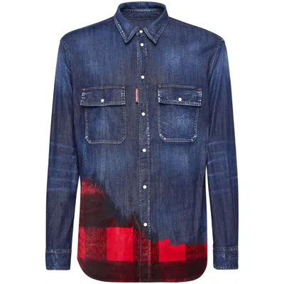 Dsquared2 Check-print Denim Shirt In Multicolor
