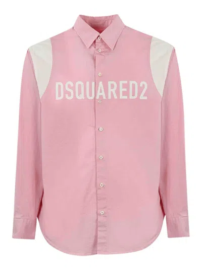 Dsquared2 Panelled Logo-print Shirt In Nude & Neutrals
