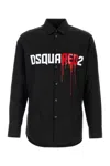 Dsquared2 Poplin Shirt With Cuffed Sleeves And Graphic Print In Black