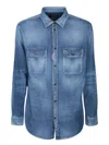 Dsquared2 Light Blue Jacket With Classic Collar And Logo Patch On The Front In Denim Man In Blue