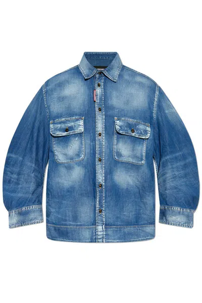 Dsquared2 Dean Denim Cropped Shirt In Blue