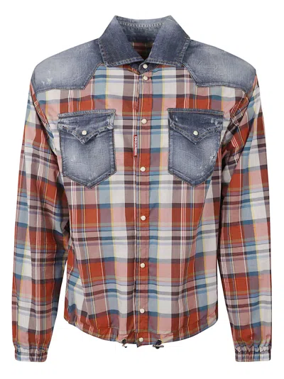 Dsquared2 Panelled Cotton Shirt In Red