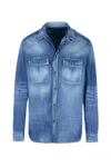 Dsquared2 Light Blue Jacket With Classic Collar And Logo Patch On The Front In Denim Man In Navy