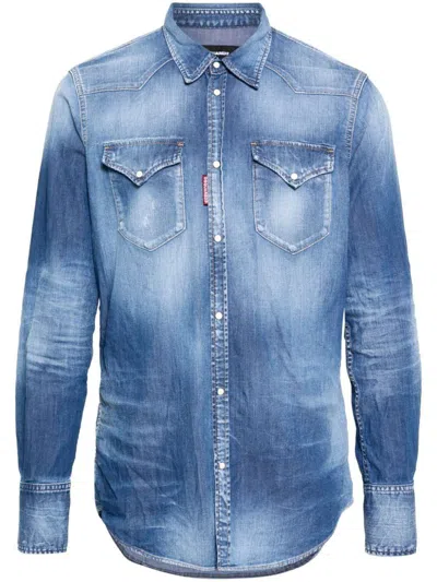 Dsquared2 Stonewashed Denim Shirt In Blue