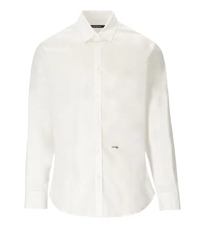 Dsquared2 Stretch Cotton Poplin Shirt With Rear Yoke In White