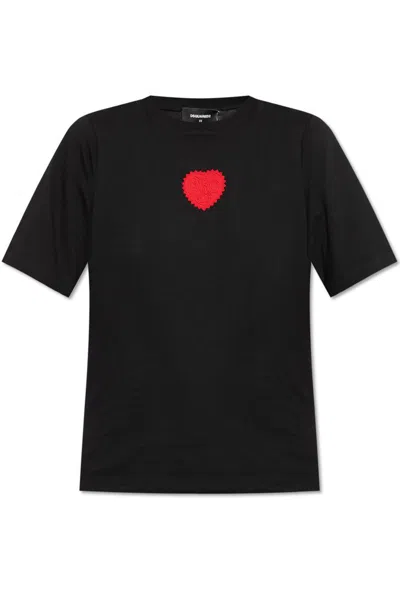 Dsquared2 Heart-patch Cotton T-shirt In Black