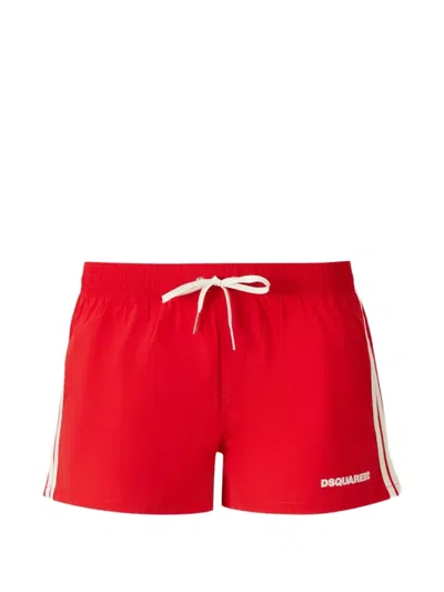 Dsquared2 Short Leg Design Striped Swim Short In Red