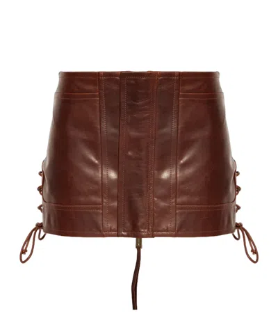 Dsquared2 Lace-up Leather Skirt In Brown