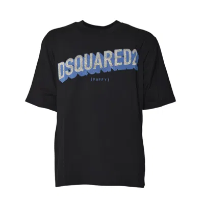 Dsquared2 Short-sleeve Black T-shirt With Textured Graphic Logo