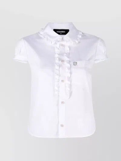 DSQUARED2 SHORT SLEEVE COLLARED NECK RUFFLED FRONT CHEST POCKET