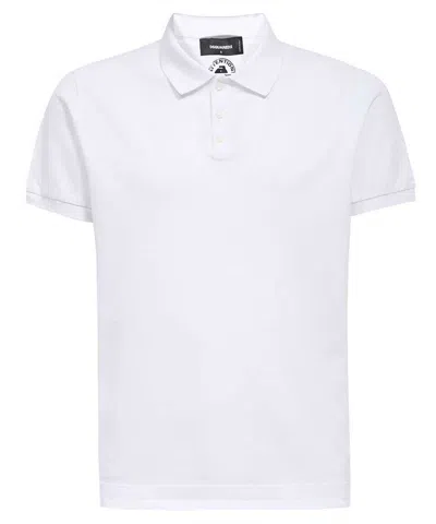 Dsquared2 Short Sleeve Cotton Polo Shirt In White