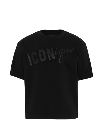 Dsquared2 Kids' Short Sleeve Crew Neck T-shirt With Logo In Black