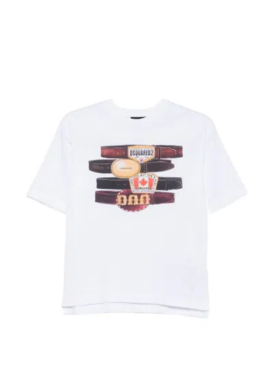 Dsquared2 Kids' Short Sleeve Crew Neck T-shirt With Logo In White