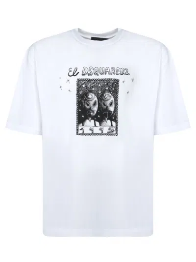 Dsquared2 Short Sleeve Crewneck T-shirt With Bold Graphic Print In White
