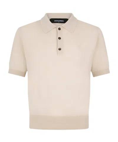Dsquared2 Short Sleeve Knit Polo Shirt In Neutral