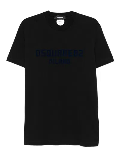DSQUARED2 SHORT-SLEEVE NAVY BLACK T-SHIRT WITH EMBOSSED LOGO