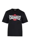 Dsquared2 Short Sleeve Printed Cotton T-shirt In Black