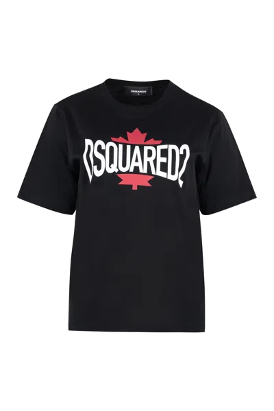 Dsquared2 Short Sleeve Printed Cotton T-shirt In Black