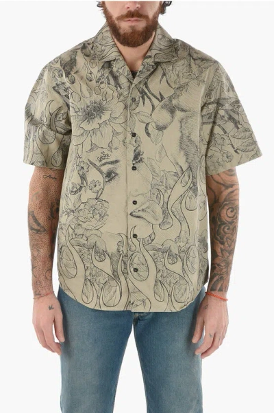 Dsquared2 Short-sleeve Shirt With Pointed Collar And Graphic Print In Green