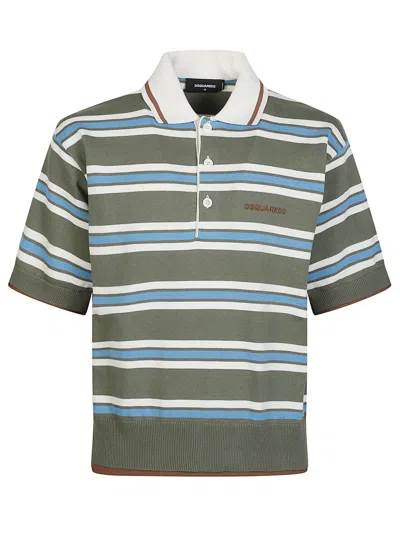Dsquared2 Short Sleeve Striped Cotton Polo Shirt In Multi