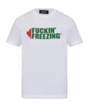 Dsquared2 White Crewneck T-shirt With Print On The Front And Logo Lettering On The Rear In Cotton Man