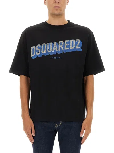 DSQUARED2 SHORT-SLEEVE T-SHIRT WITH PUFFY LOGO IN BLUE