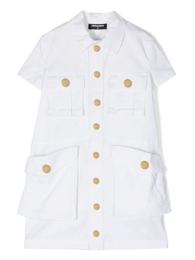 Dsquared2 Kids' Short-sleeved Cotton Dress In White