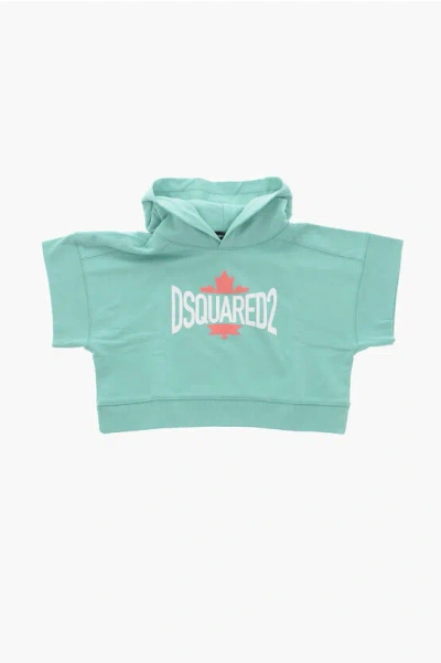 Dsquared2 Short-sleeved Cropped Fit Hoodie In Green