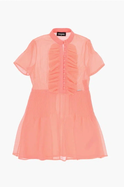 Dsquared2 Short Sleeved Dress With Ruffles In Orange