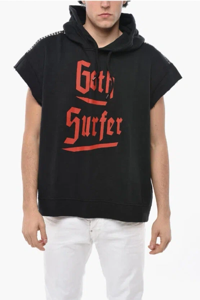 Dsquared2 Short-sleeved Goth Surfer Hoodie With Studs In Black