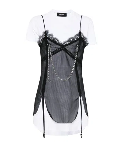 DSQUARED2 DSQUARED2 PIERCED APRON LAYERED EFFECT MINI DRESS