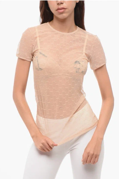 Dsquared2 Short-sleeved Monogram Lace Top In Neutral
