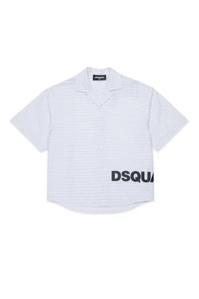 Dsquared2 Kids' Short-sleeved Shirt With Logo And Allover In White