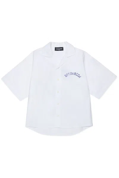 Dsquared2 Kids' Short-sleeved Shirt With Logo In White