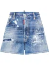 Dsquared2 Logo-tag Distressed Denim Shorts In Blue