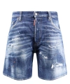 Dsquared2 Men Blue Jeans With Distressed Effect And Logo Patch On The Back In Denim Man In Blue