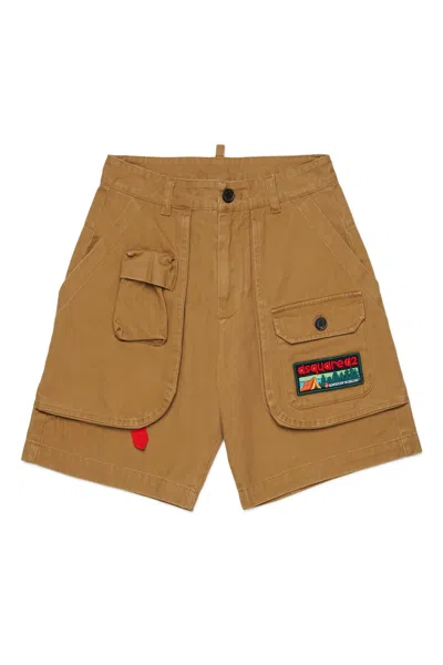 Dsquared2 Kids Logo Patch Cargo Shorts In Brown