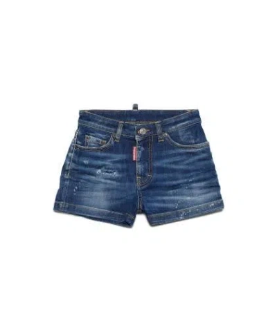 Dsquared2 Kids' Shorts Denim Con Effetto Vissuto In Blue