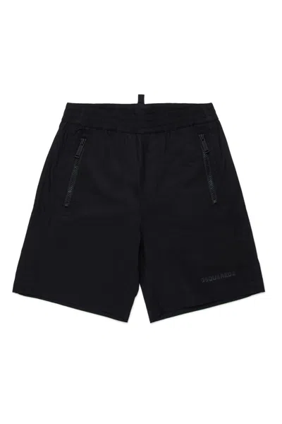 Dsquared2 Shorts Stile Tennis In Cotone Tecnico In Black