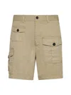 Dsquared2 Men Beige Bermuda With Asymmetric Cargo Pockets And Belt Loops In Cotton Man In Stone