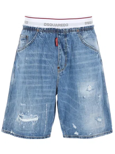 Dsquared2 Surfer Light-wash Distressed Denim Shorts In Blue