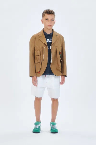 Dsquared2 Kids' Shorts With Logo And Frayed Details In Brown