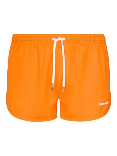 Dsquared2 Side-slit Elasticated Swim Shorts In Orange